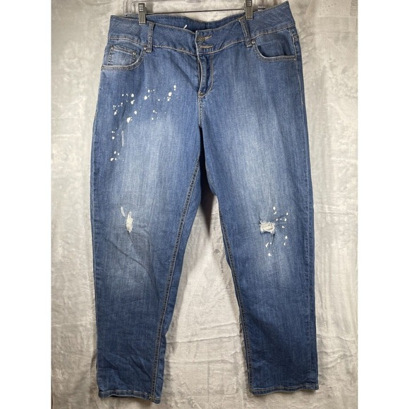 Lane Bryant Jeans Women's Size 16 Blue Denim Distressed Paint Splats Size 16 EUC - Picture 1 of 9